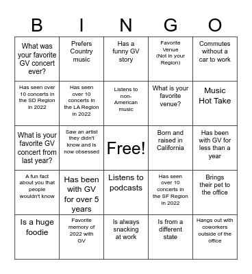 Goldenvoice Bingo Card