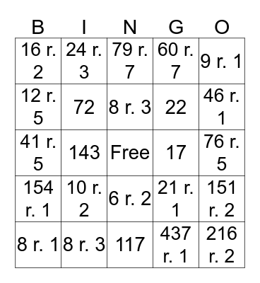 Division Bingo Card