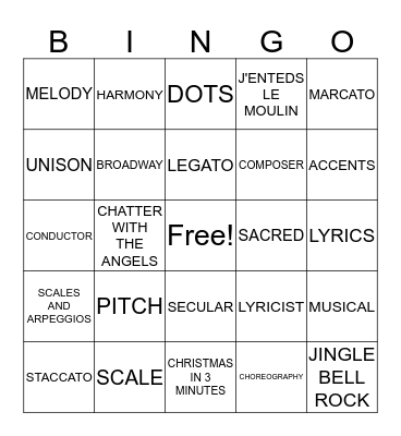 MUSIC VOCABULARY Bingo Card