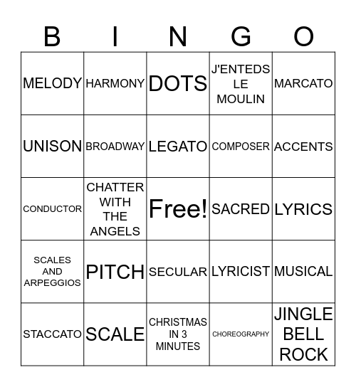 MUSIC VOCABULARY Bingo Card