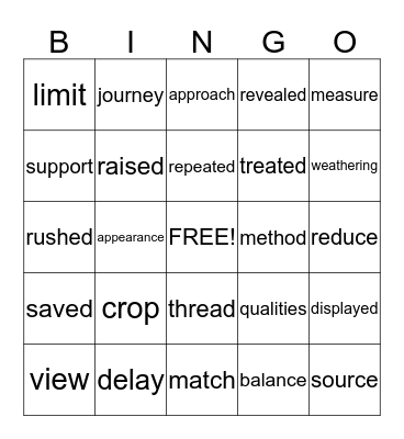 Vocabulary BINGO Card