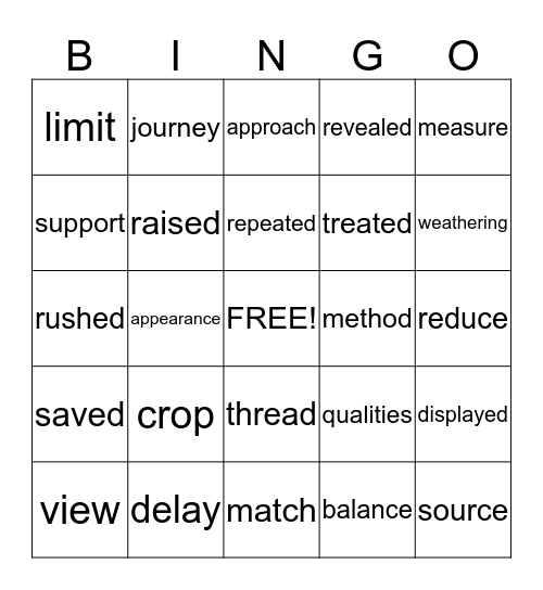 Vocabulary BINGO Card