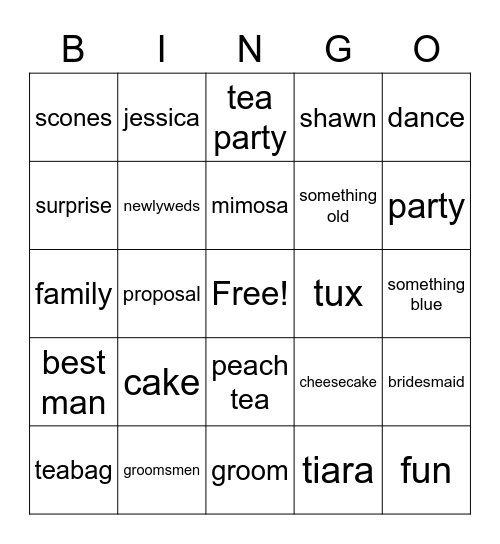 Bridal Shower Bingo Card