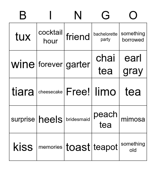 Bridal Shower Bingo Card