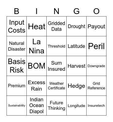 Parametric Index Insurance Bingo Card