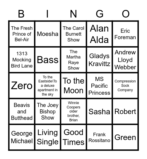 TV TRIVIA Bingo Card