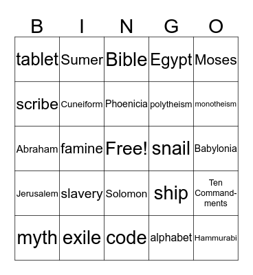 The Fertile Crescent  Bingo Card
