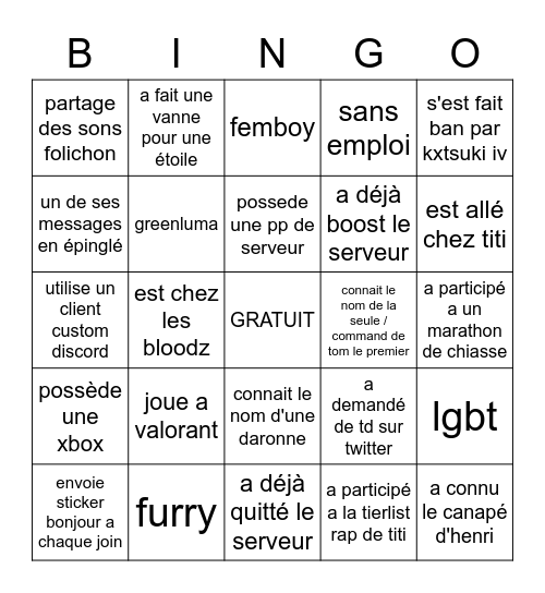 sinje bingo Card