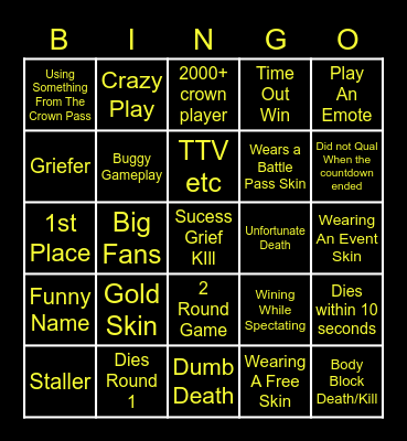 Fall Guys Bingo Card
