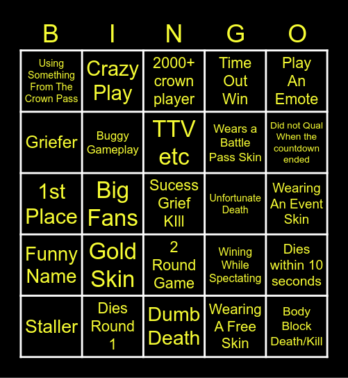 Fall Guys Bingo Card