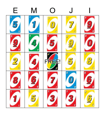 UNO emoji Bingo Card