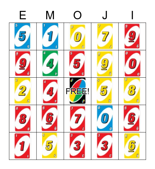 UNO emoji Bingo Card