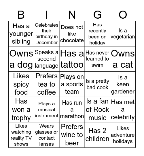 People Bingo Card