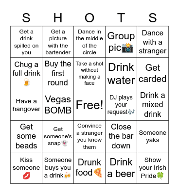 BAR BINGO Card