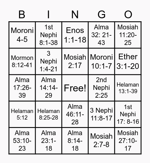 Book of Mormon Bingo Card