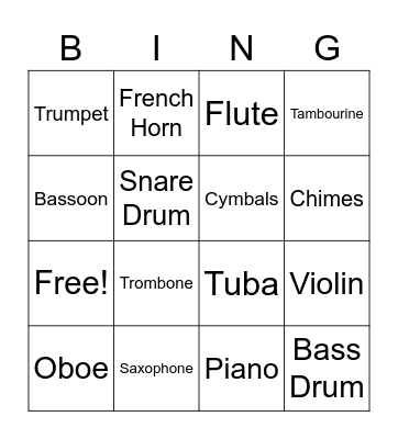 Instrument Bingo Card