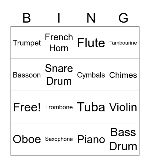 Instrument Bingo Card