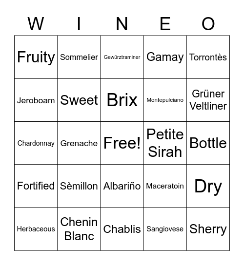 Wine Bingo Card