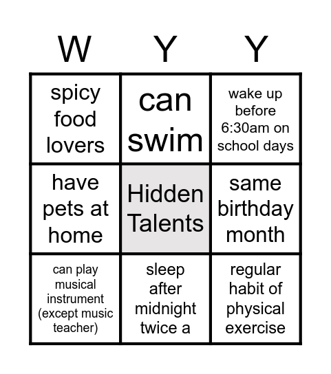 My Unique Teammate Bingo Card