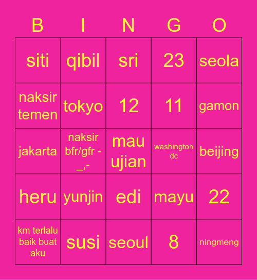 ningmeng Bingo Card