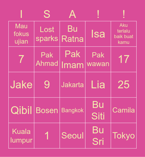 Isa Bingo Card