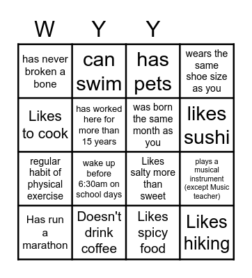 Get to Know You Bingo Card