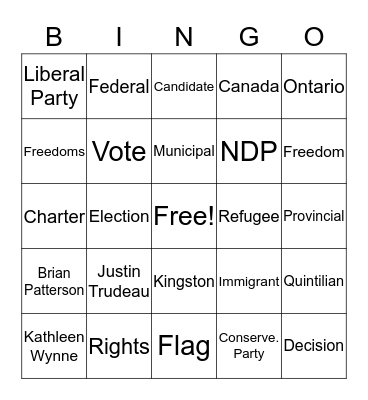 Canadian Government Bingo Card