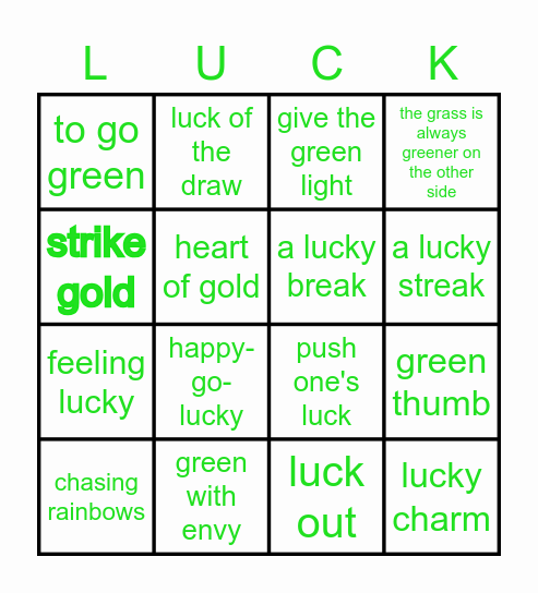 St. Patrick's Day Idioms Bingo Card