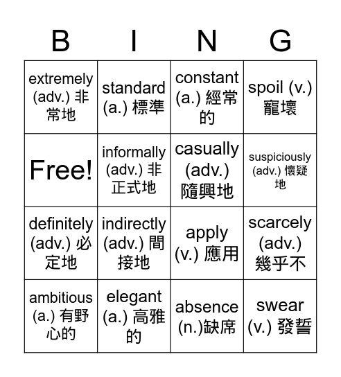 U4 Bingo Card