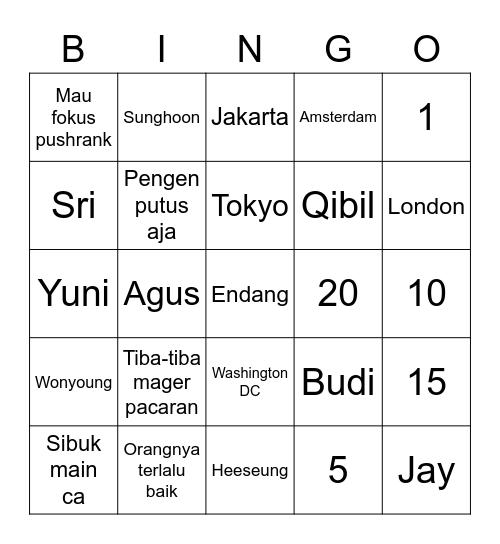 Hee's Bingo Card
