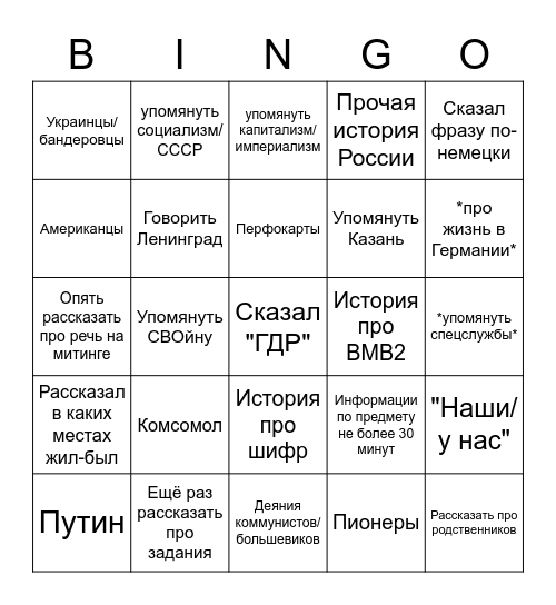 Кугураков-бинго Bingo Card