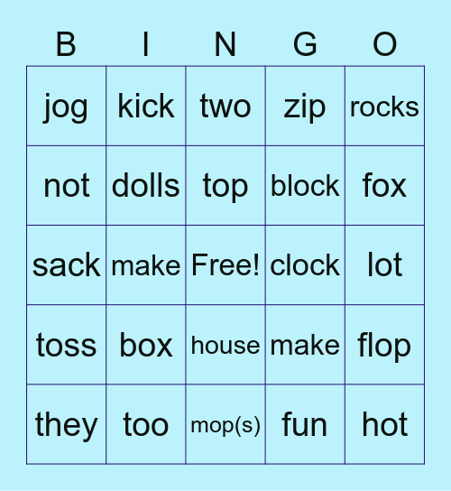 Short o Bingo Card