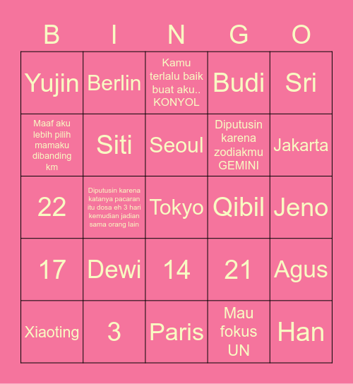 Oting's Bingo Card