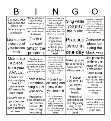 Christmas BINGO Practice Contest Bingo Card