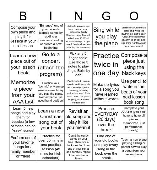 Christmas BINGO Practice Contest Bingo Card