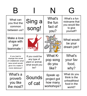 Speak Up Bingo Card