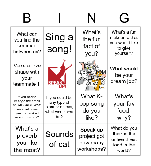 Speak Up Bingo Card