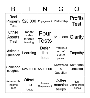 Core Training Bingo Card