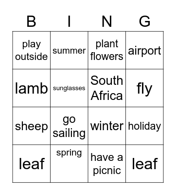 Seasons Bingo Card