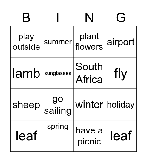 Seasons Bingo Card