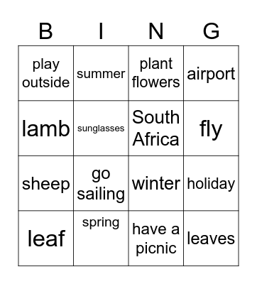 Seasons Bingo Card