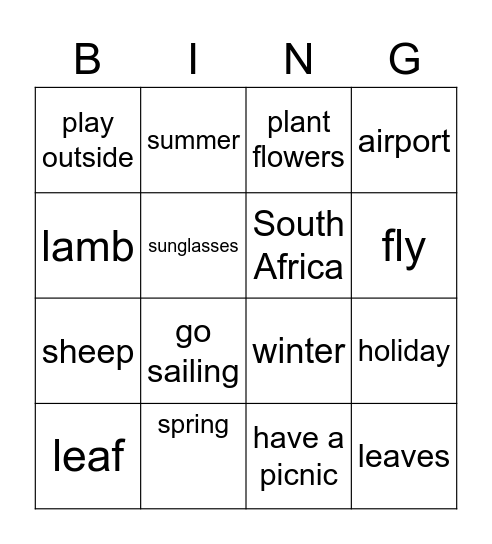 Seasons Bingo Card