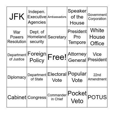 Ch 6:Executive Branch Bingo Card
