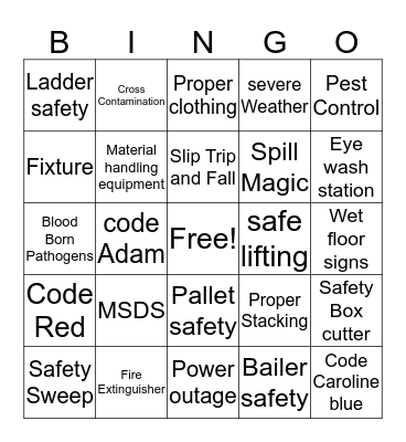 Safety Carnival Bingo Card