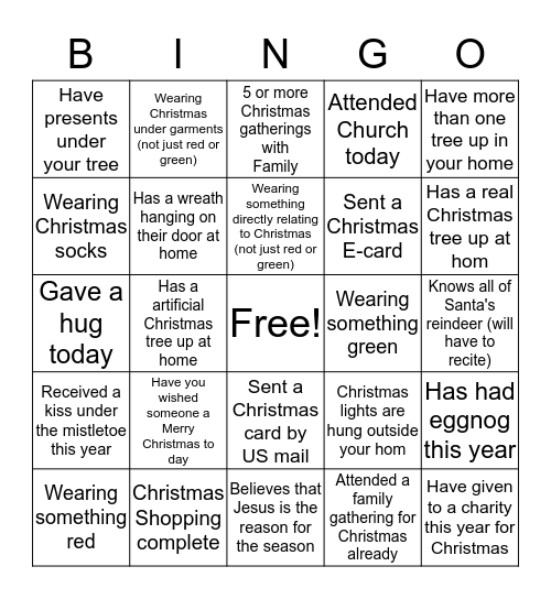 Farrell Christmas Bingo Card