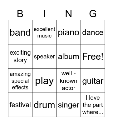 Unit 8.2 Cool sounds Bingo Card