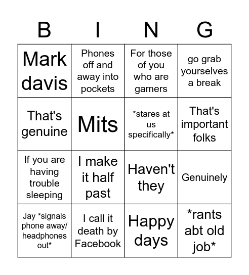 Clive Bingo Card