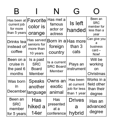 SRC People Bingo Card