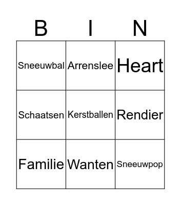 Kerst Bingo Card