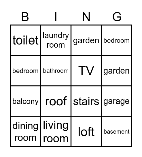 Rooms in the house Bingo Card